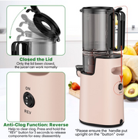 Aumpkin Cold Press Juicer, Masticating Juicer with 5.4" Wide Feed Chute, 350w Slow Juicer Machines Fit Whole Vegetables and Fruits,Juice Extractor Machine with High Juice Yield, Easy to Clean(Pink)