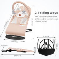 kmaier Baby Bouncer, Portable Baby Bouncer Seat for Babies 0-18 Months, 100% Cotton Fabrics, 3 Modes of use with Rocker and Stationary Options, Infant Rocker Chair with Hanging Toys-Organic Oat