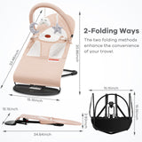 kmaier Baby Bouncer, Portable Baby Bouncer Seat for Babies 0-18 Months, 100% Cotton Fabrics, 3 Modes of use with Rocker and Stationary Options, Infant Rocker Chair with Hanging Toys-Organic Oat
