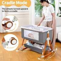 kmaier 3 in 1 Baby Bassinet Sleeper, 6-Section Height Adjustable Crib, Foldable Portable Crib Side Sleeper- Light Gray