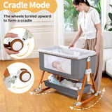 kmaier 3 in 1 Baby Bassinet Sleeper, 6-Section Height Adjustable Crib, Foldable Portable Crib Side Sleeper- Light Gray