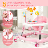 XIOYIG 5 in 1 Baby Walker, Music and Lights Walker for Baby Boy Girls 6-18 Months, Foldable Baby Walkers with Wheels and Bouncer Combo Portable, Toddler Infant Walker with Adjustable Height