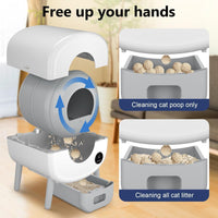 Cumrige Self Cleaning Litter Box, 95 L Automatic Cat Litter Box Self Cleaning for Multiple Cats, with Safety Protection, App Control,1 Roll Garbage Bags,White & Grey