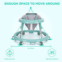 kmaier Baby Walker, Foldable, 9 Adjustable Heights, for 7-18 Months, Portable Anti-Rolling Baby Walker with Wheels-Green