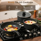 SODAY 15Pcs Pots and Pans Set Non Stick, Cookware Sets with Detachable Handle, Nonstick RV Kitchen Cooking Tools Removable Handles, Oven Safe, Induction Fast, Stackable Induction Cookware,Black