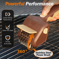 Lrly BBQ Grill Brush for Outdoor Grill, Cordless Electric Grill Cleaner with 700 RPM Stainless Steel Brush, Rechargeable Grill Cleaning Brush, Brown