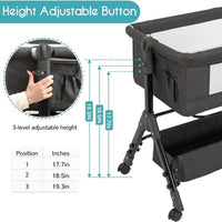 kmaier Baby Bassinet Sleeper, Adjustable Baby Crib for Baby, Rocking Bassinets Bedside Sleeper, Easy to Fold Portable Crib Side Bassinet with Wheels and Storage Basket-Dark Gray