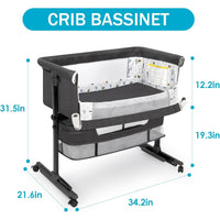 kmaier Foldable Portable Baby Bassinet Bedside Crib with Adjustable Height, Wheels, and Storage Basket,Dark Gray