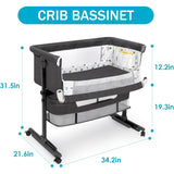 kmaier Foldable Portable Baby Bassinet Bedside Crib with Adjustable Height, Wheels, and Storage Basket,Dark Gray