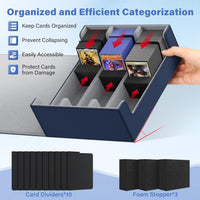 QUVGO Trading Card Storage Box for 1800+, Leather Storage Box with Strong Closure, Card Box with 10 Dividers and 3 Foam Stoppers, Commander Deck Box Fit YuGiOh, MTG and Sport Cards, Navy Blue