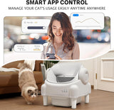 DOJOAO Self Cleaning Litter Box,Open Top Automatic Litter Box with App Control for Multiple Cats, Safety Sensors Protection, Odor Control Includes 2 roll Liners,Large Waste Bin, Cream White