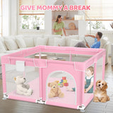 kmaier Baby Playpen, Large Travel Fence , 360° Visibility Baby Playpen,for Toddler-Pink