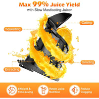 YPONE Juicer Machines with 5.8" Large Feed Chute, Cold Press Juicer For Whole Vegetables and Fruits, 400W Professional Slow Masticating juicer Easy to Clean for Batch Juicing (Titanium Gray)