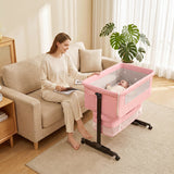 NIRGU Baby Bassinet, 3-Level Adjustable Height with Wheels & Storage Basket, Breathable Mosquito Net,for Newborns and Infants,Pink