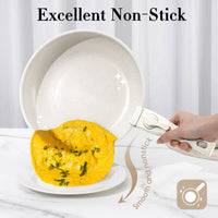 SODAY 5PCS Pot & Pans Set, Non-Stick Kitchen Cookware Set, Compatible with All Cooktops & RVs, Double Locking Detachable Handle - White