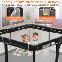 kmaier Baby Playpen, Large Travel Fence , 360° Visibility Baby Playpen,for Toddler,Black