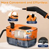 NIRGU Powerful Steam Cleaner, 1500W ,15s Heat-Up, 6-Level Touch Control Adjustment, 1.25L Water Tank, for Floors, Sofas, Windows, Kitchen Appliances, Bathrooms,Orange