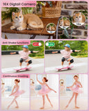 QUIOF Digital Camera 4K for Kids-48MP Autofocus Vlogging Camera with 32GB Card, 16X Zoom, Anti-Shake, Compact Point and Shoot Camera for Teens Beginners, Birthday Gift Pink
