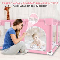 kmaier Baby Playpen with Anti-Slip Mat for Indoor and Outdoor Playard Kids Activity Center with Gate, Portable Baby Fence Area for Babies and Toddlers,Pink