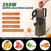 Aumpkin Cold Press Juicer, Masticating Juicer with 5.4" Wide Feed Chute, 350w Slow Juicer Machines Fit Whole Vegetables and Fruits,Juice Extractor Machine with High Juice Yield (Iron Gray)
