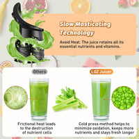 LQZ Cold Press Juicer, Masticating Juicer with 5.4" Wide Feed Chute, 350w Slow Juicer Machines Fit Whole Vegetables and Fruits with High Juice Yield, Easy to Clean (Black)