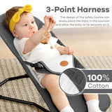 kmaier Baby Bouncer, Portable Baby Bouncer Seat for Babies 0-18 Months, 100% Cotton Fabrics, 3 Modes of use with Rocker and Stationary Options, Infant Rocker Chair with Hanging Toys,Dark Grey