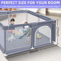 kmaier Baby Playpen, Large Travel Fence , 360° Visibility Baby Playpen,for Toddler,Gray