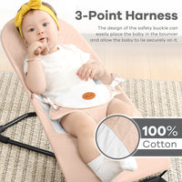 kmaier Baby Bouncer, Portable Baby Bouncer Seat for Babies 0-18 Months, 100% Cotton Fabrics, 3 Modes of use with Rocker and Stationary Options, Infant Rocker Chair with Hanging Toys-Organic Oat