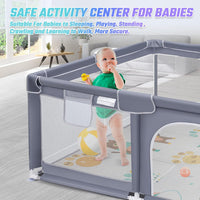 kmaier Baby Playpen with Anti-Slip Mat for Indoor and Outdoor Playard Kids Activity Center with Gate, Portable Baby Fence Area for Babies and Toddlers,Gray