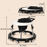 kmaier Baby Walker, Foldable, 9 Adjustable Heights, for 7-18 Months, Portable Anti-Rolling Baby Walker with Wheels-Black