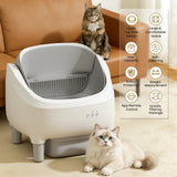 DOJOAO Self Cleaning Litter Box, 95 L Automatic Cat Litter Box Self Cleaning for Multiple Cats, with Safety Protection, App Control,1 Roll Garbage Bags,White & Grey