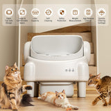 DOJOAO Self Cleaning Litter Box,Open Top Automatic Litter Box with App Control for Multiple Cats, Safety Sensors Protection, Odor Control Includes 2 roll Liners,Large Waste Bin, Cream White