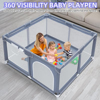 kmaier Baby Playpen, Large Travel Fence , 360° Visibility Baby Playpen,for Toddler,Gray