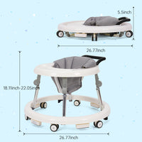 kmaier Baby Walker, Foldable, 9 Adjustable Heights, for 7-18 Months, Portable Anti-Rolling Baby Walker with Wheels-White