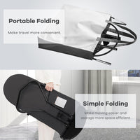 kmaier Baby Bouncer, Portable Baby Bouncer Seat for Babies 0-18 Months, 100% Cotton Fabrics, 3 Modes of use with Rocker and Stationary Options, Infant Rocker Chair with Hanging Toys,Dark Grey