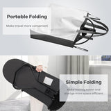 kmaier Baby Bouncer, Portable Baby Bouncer Seat for Babies 0-18 Months, 100% Cotton Fabrics, 3 Modes of use with Rocker and Stationary Options, Infant Rocker Chair with Hanging Toys,Dark Grey