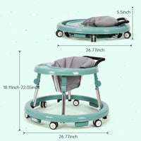 kmaier Baby Walker, Foldable, 9 Adjustable Heights, for 7-18 Months, Portable Anti-Rolling Baby Walker with Wheels-Green