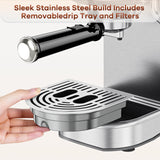Espresso Machine, 20 Bar Compact Espresso Maker with Steam Milk Frother, Stainless Steel Expresso Machines for Home, 34oz Removable Water Tank for Latte, Cappuccino, Silver