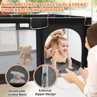 kmaier Baby Playpen, Large Travel Fence , 360° Visibility Baby Playpen,for Toddler,Black
