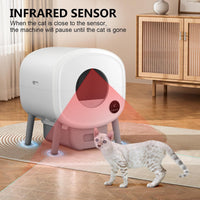 Cumrige Self Cleaning Litter Box, 95 L Automatic Cat Litter Box Self Cleaning for Multiple Cats, with Safety Protection, App Control,1 Roll Garbage Bags,White & Grey