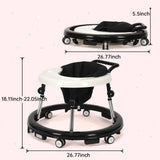 HKAI Baby Walker for 6-18 Months - One-Touch Foldable Design with Lockable Wheels, Non-Slip Base & Removable Tray ，Black