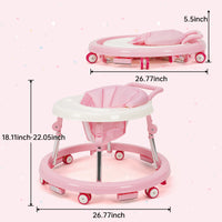 kmaier Baby Walker, Foldable, 9 Adjustable Heights, for 7-18 Months, Portable Anti-Rolling Baby Walker with Wheels - Pink
