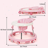 kmaier Baby Walker, Foldable, 9 Adjustable Heights, for 7-18 Months, Portable Anti-Rolling Baby Walker with Wheels - Pink