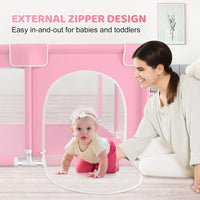 kmaier Baby Playpen, Large Travel Fence , 360° Visibility Baby Playpen,for Toddler-Pink
