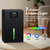 OWAAE Dehumidifier for Home with Auto Shutoff Sleep Mode, 1000 Sq Ft | Quiet for Bedroom Basement Bathroom with Portable 95oz Water Tank, Auto Shutoff, 7-color LED light, Grey