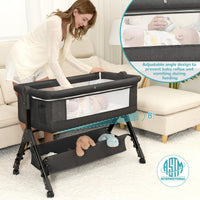 kmaier Baby Bassinet Sleeper, Adjustable Baby Crib for Baby, Rocking Bassinets Bedside Sleeper, Easy to Fold Portable Crib Side Bassinet with Wheels and Storage Basket-Dark Gray