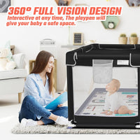 kmaier Baby Playpen with Anti-Slip Mat for Indoor and Outdoor Playard Kids Activity Center with Gate, Portable Baby Fence Area for Babies and Toddlers, Black