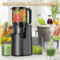 LQZ Cold Press Juicer, Masticating Juicer with 5.4" Wide Feed Chute, 350w Slow Juicer Machines Fit Whole Vegetables and Fruits with High Juice Yield, Easy to Clean (Black)