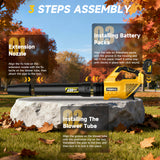 YOOVL Leaf Blower Cordless 650CFM Electric Leaf Blowers with 2 x 5.2Ah Batteries and Charger, 3 Speed Modes, 1 x Adjustable Shoulder Strap, Powerful Blowers for Lawn Care, Patio, Dust, Blowing Leaves Yellow