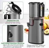 YPONE Cold Press Juicer, Masticating Juicer with 5.4" Wide Feed Chute, 350w Slow Juicer Machines Fit Whole Vegetables and Fruits,Juice Extractor Machine with High Juice Yield, Easy to Clean(Black)